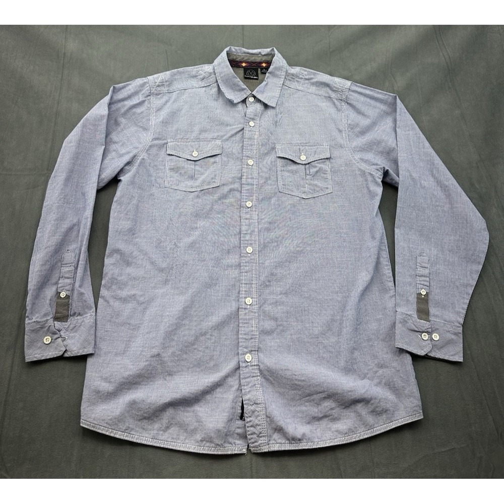 Burnside Shirt Mens Large Blue Striped Long Sleeve Button Up Pocket Casual STAIN